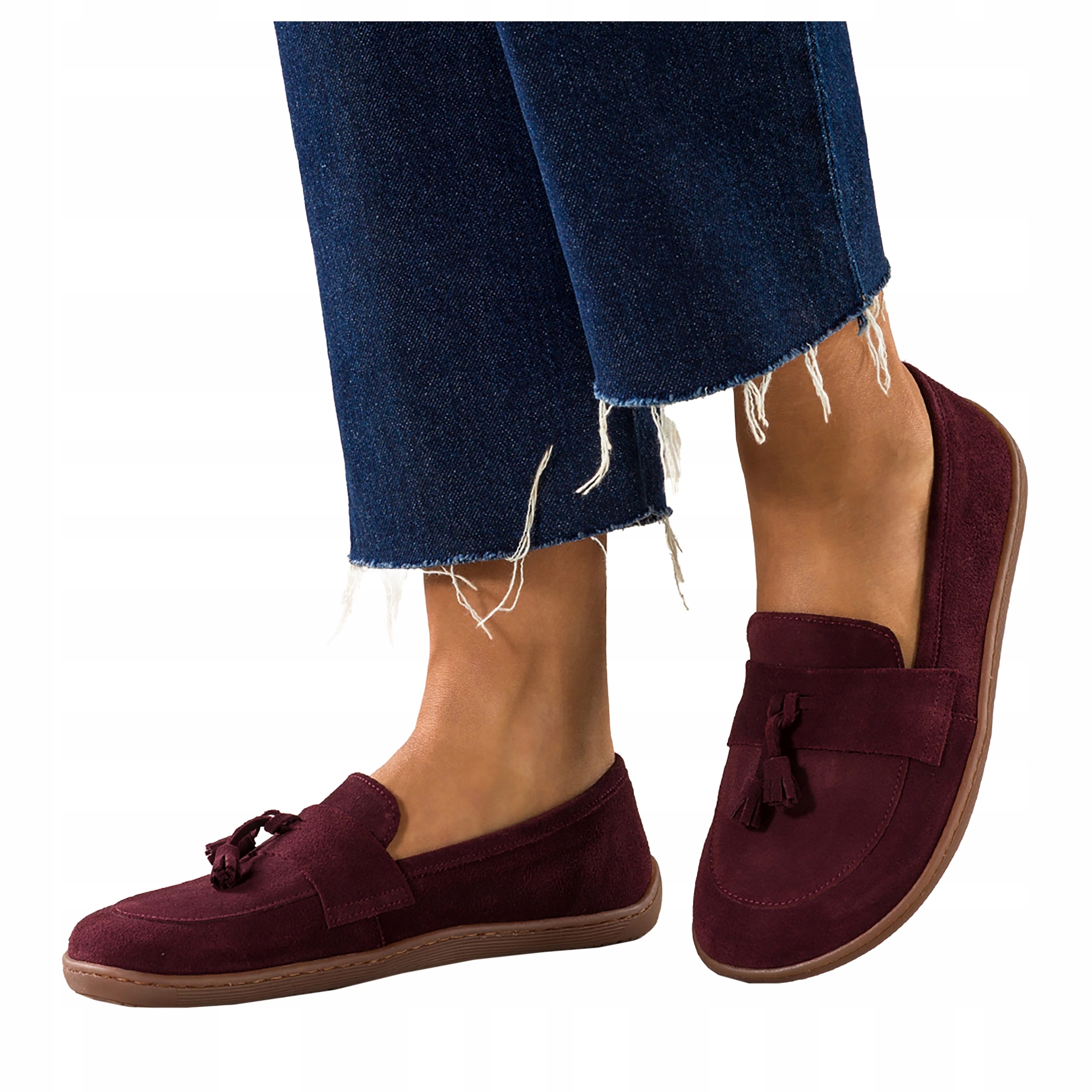 Mokasíny Bordové Dámské Kožené Barefoot Elastická podrážka Pohodlné r 42