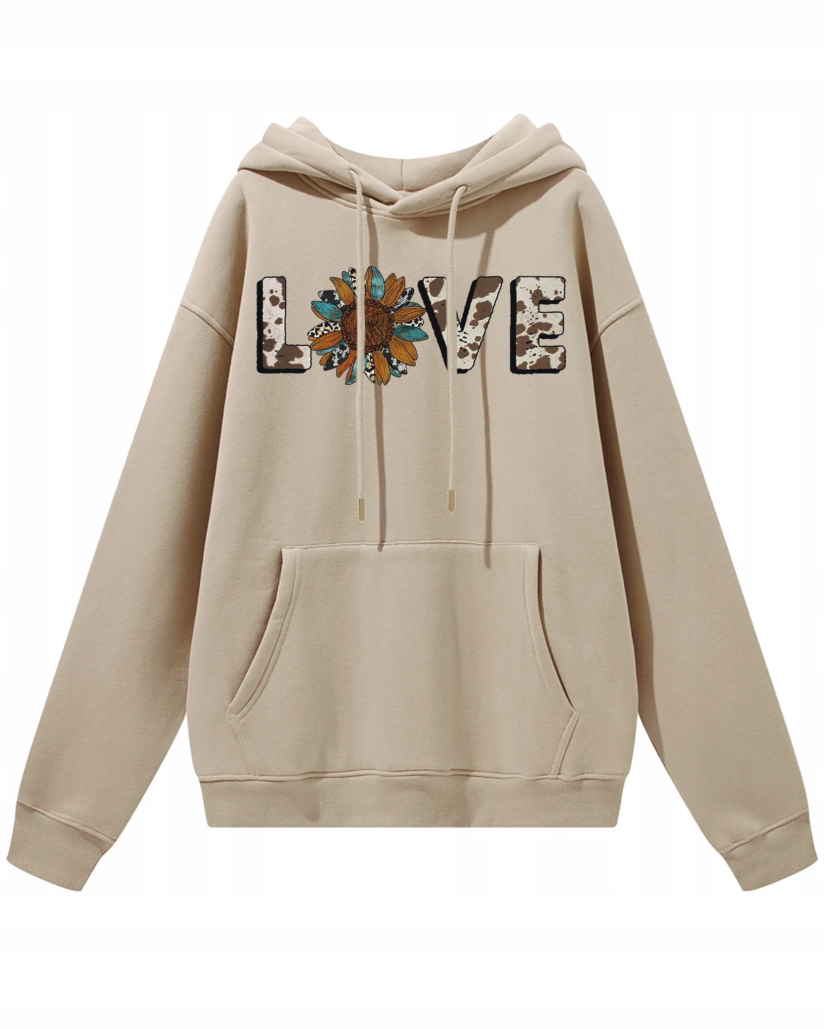 Oversize mikina Love s kapucí kapucí a slunečnicí I Love Summer Beige XXL