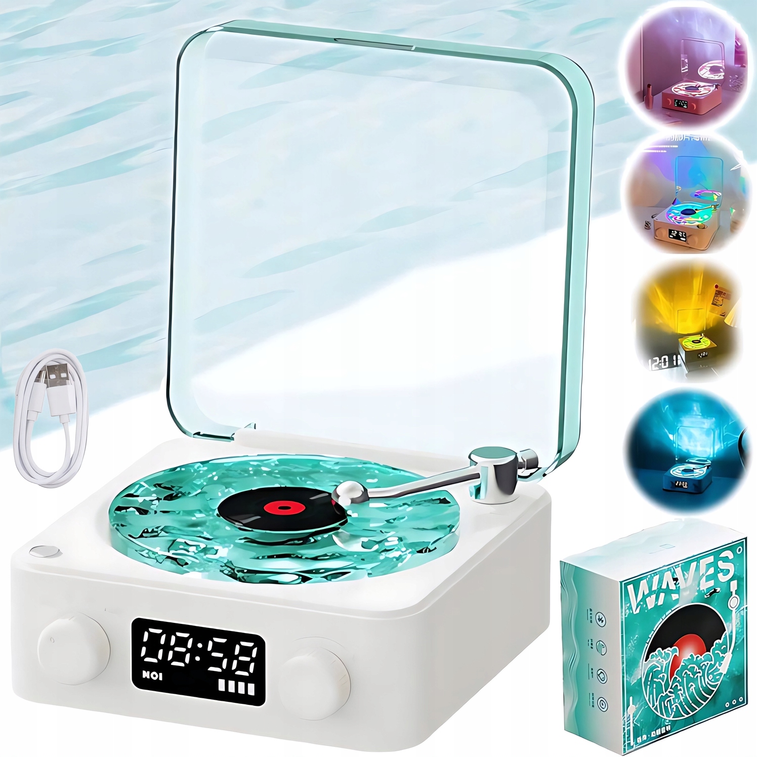 Mini reproduktor pro vinylové desky s okolním osvětlením a 4 režimy provozu
