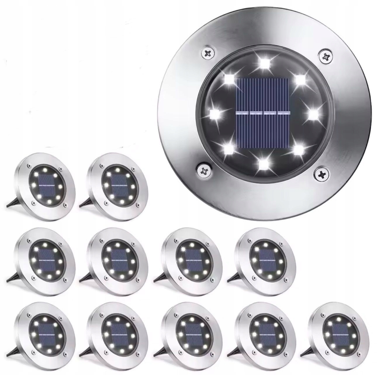12x Lampa Solarna Led Ogrodowa Wbijana Dysk Do Ogrodu Gruntowa Mocna 8 led