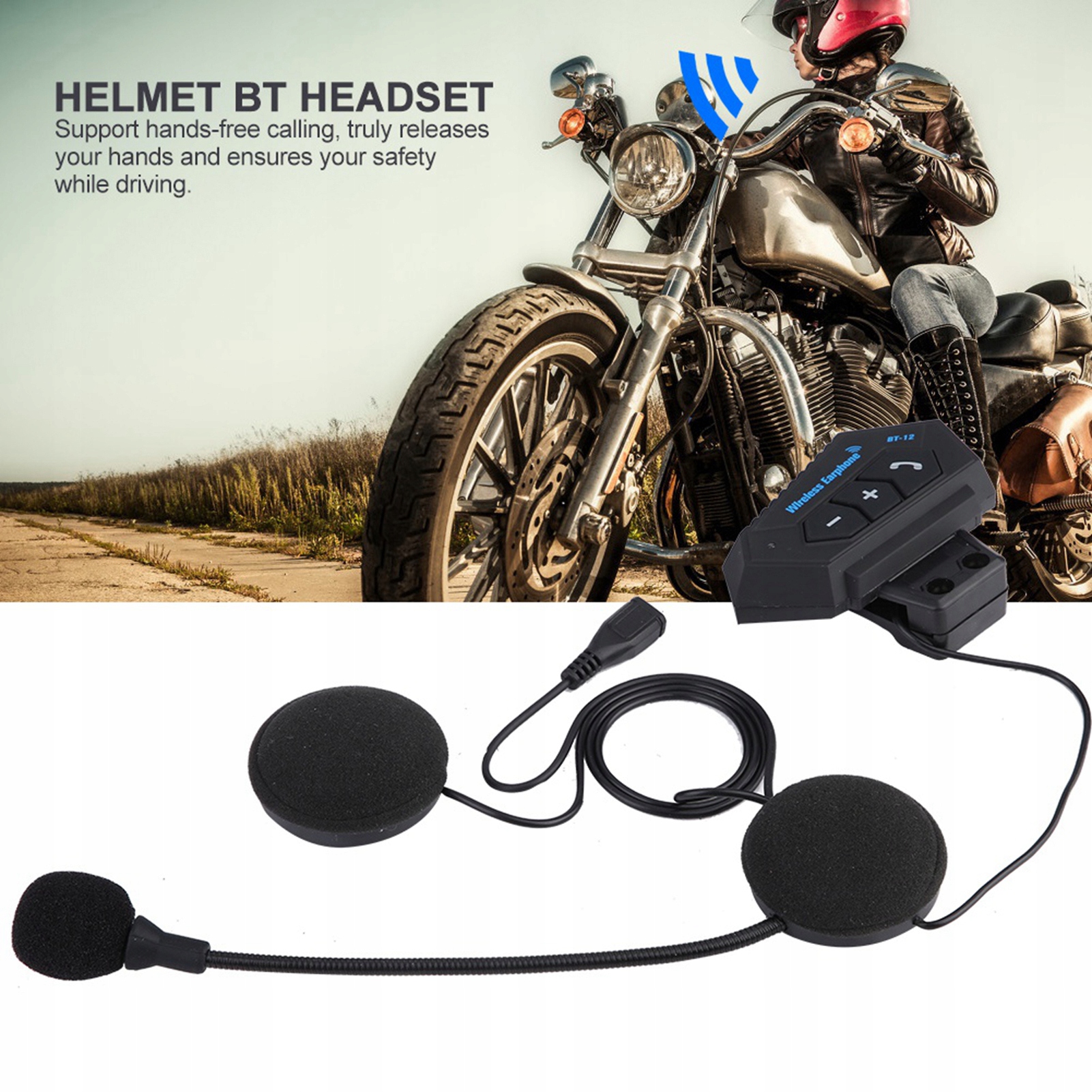 SŁUCHAWKI BT12 BLUETOOTH KASK MOTOCYKL DO KASKU Stan opakowania oryginalne
