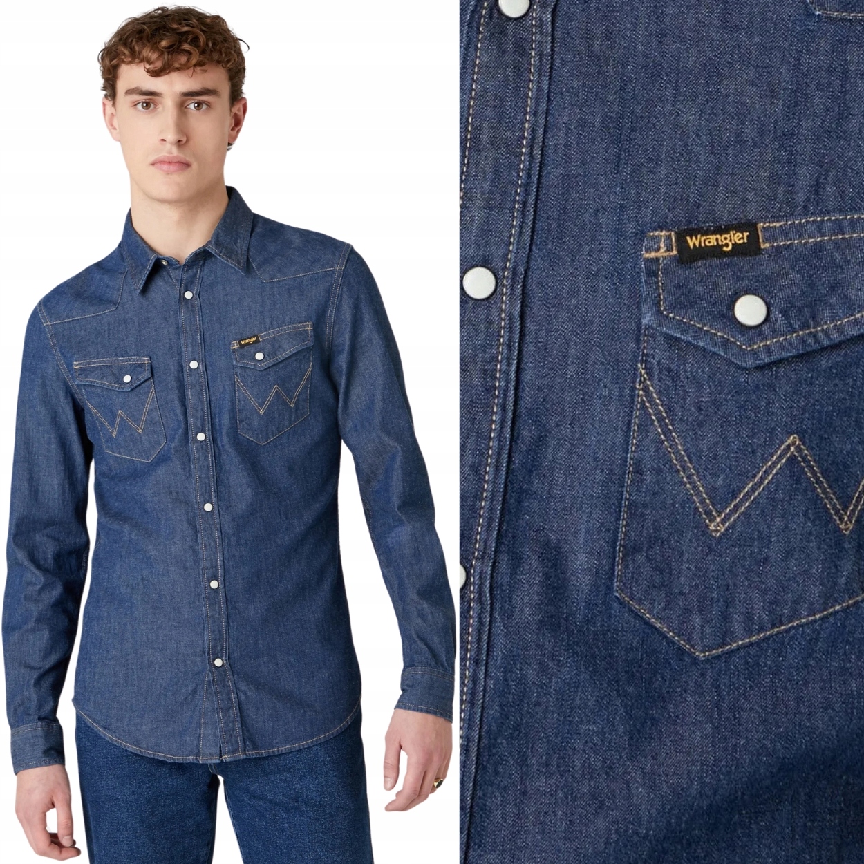 Wrangler Western Shirt Dark Stone přiléhavá džínová košile Slim Fit M