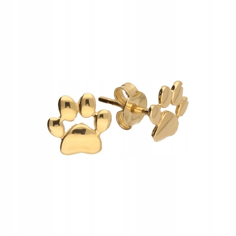 Zlaté náušnice tyčinka 585 s motivem tlapek 0.93 g hladké šroubky psí tlapka