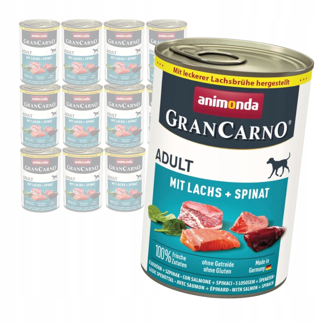 Animonda GranCarno Adult 12x400g Vlhké Krmivo pro psy Losos se špenátem