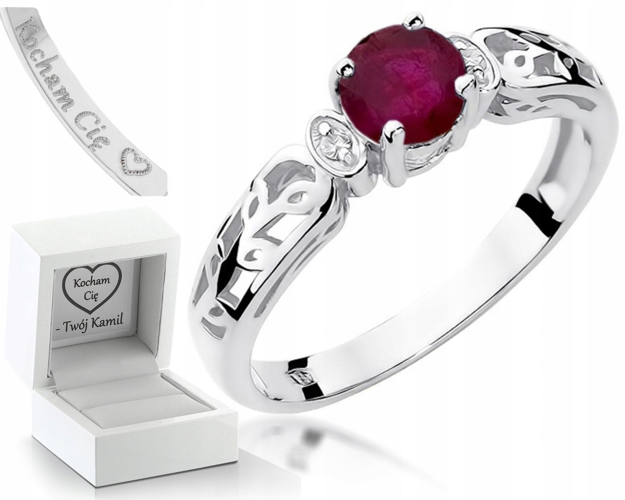 Prstýnek S Rubínem A Brilianty 585 Gravírování