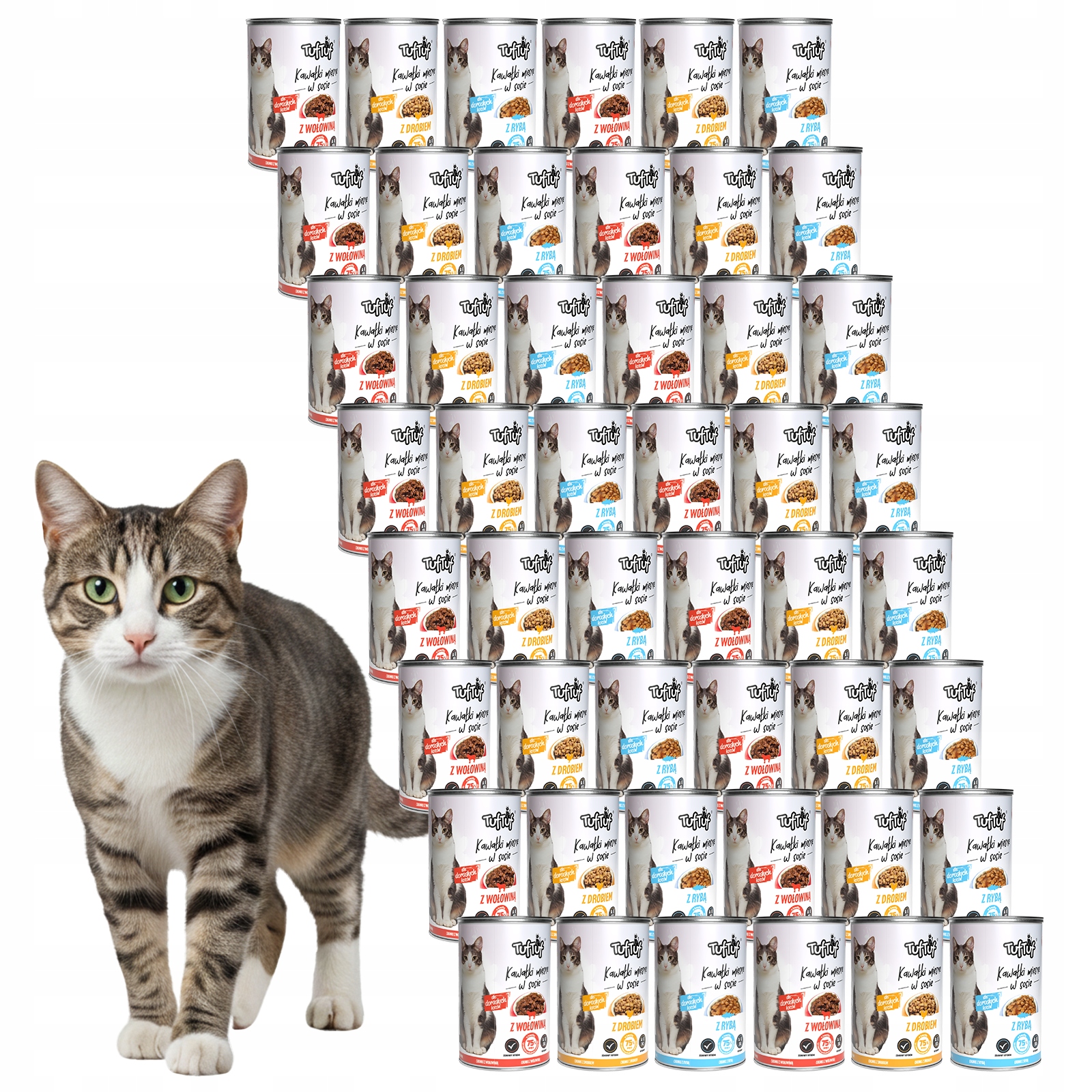 Mokra Karma Dla Kota TufTuf puszka kawałki mięsne MIX Smaków Zestaw 48x415g