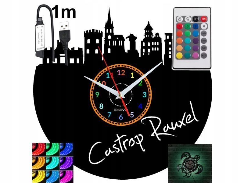 Castrop Rauxel Nástěnné podsvícené Led hodiny Rgb na dálkové ovládání Vinylová deska
