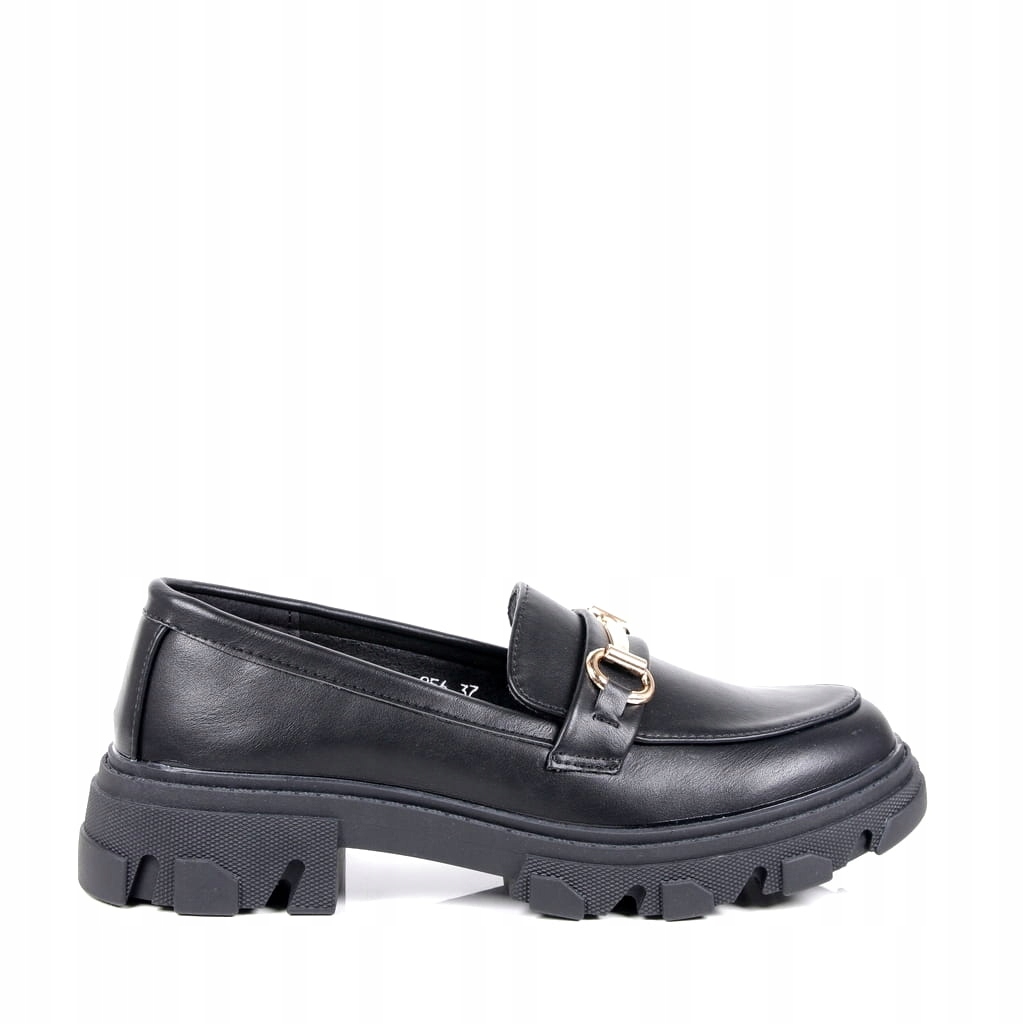 DAMSKIE MOKASYNY LORDSY EKO SKÓRA PÓŁBUTY ZE SPRZĄCZKĄ CZARNE MAT WYGODNE Kolor czarny