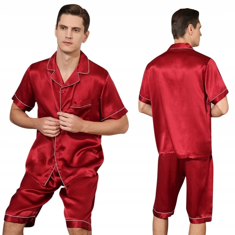 Hedvábné pyžamo Pánská Noční košile Kalhoty RedW XL