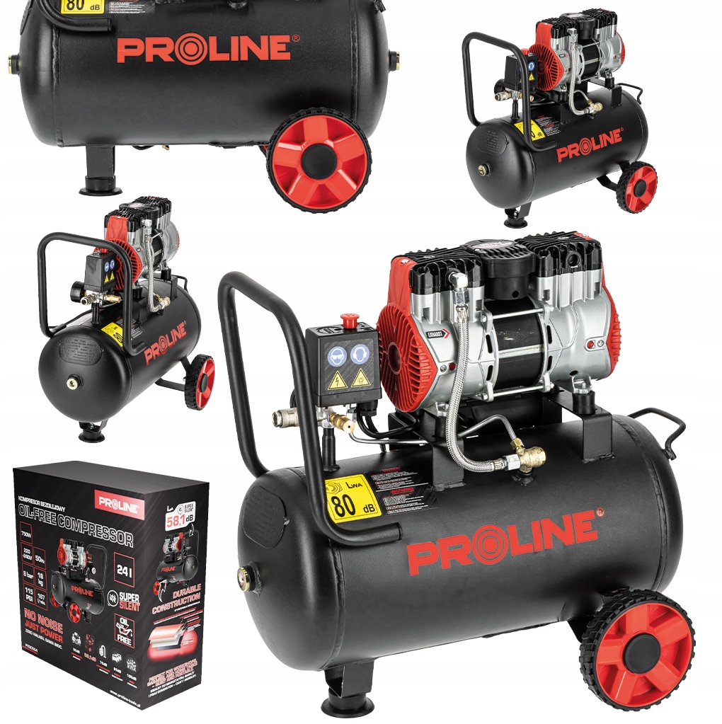 Bezolejový kompresorový kompresor 24L, 750W/1KM, 8BAR 167L/MIN Proline P200004