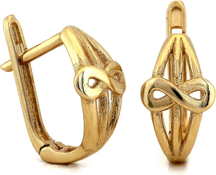 Zlaté náušnice 585 ve tvaru kosočtverců s malým nekonečnem, anglické