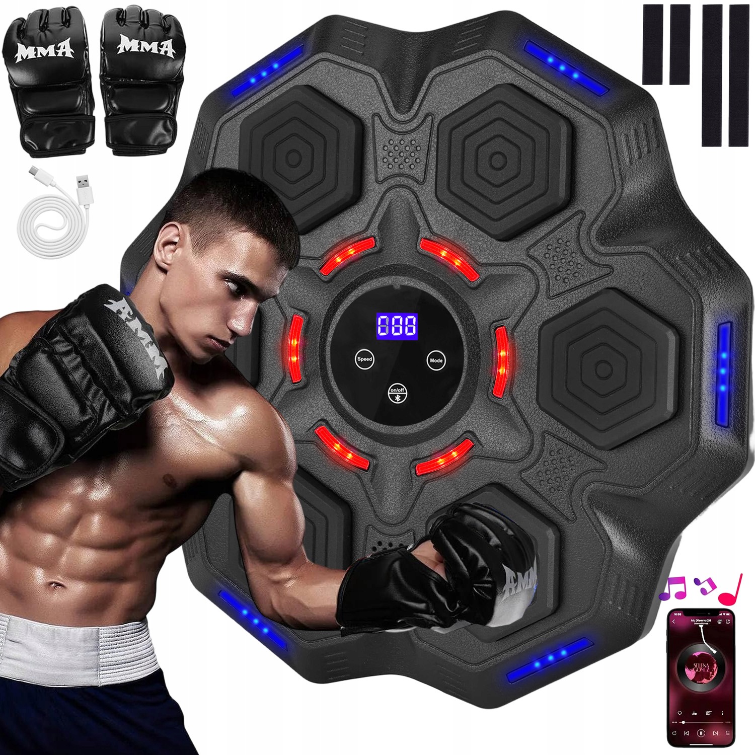 Music Boxing Machine Boxovací Stěna Hudební Štít Bluetooth 9 Režimů