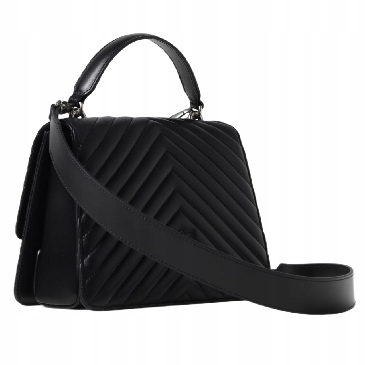 -10% PINKO TOREBKA SKÓRZANA CLASSIC LOVE TOP HANDLE CHEVRON CZARNA Marka Pinko