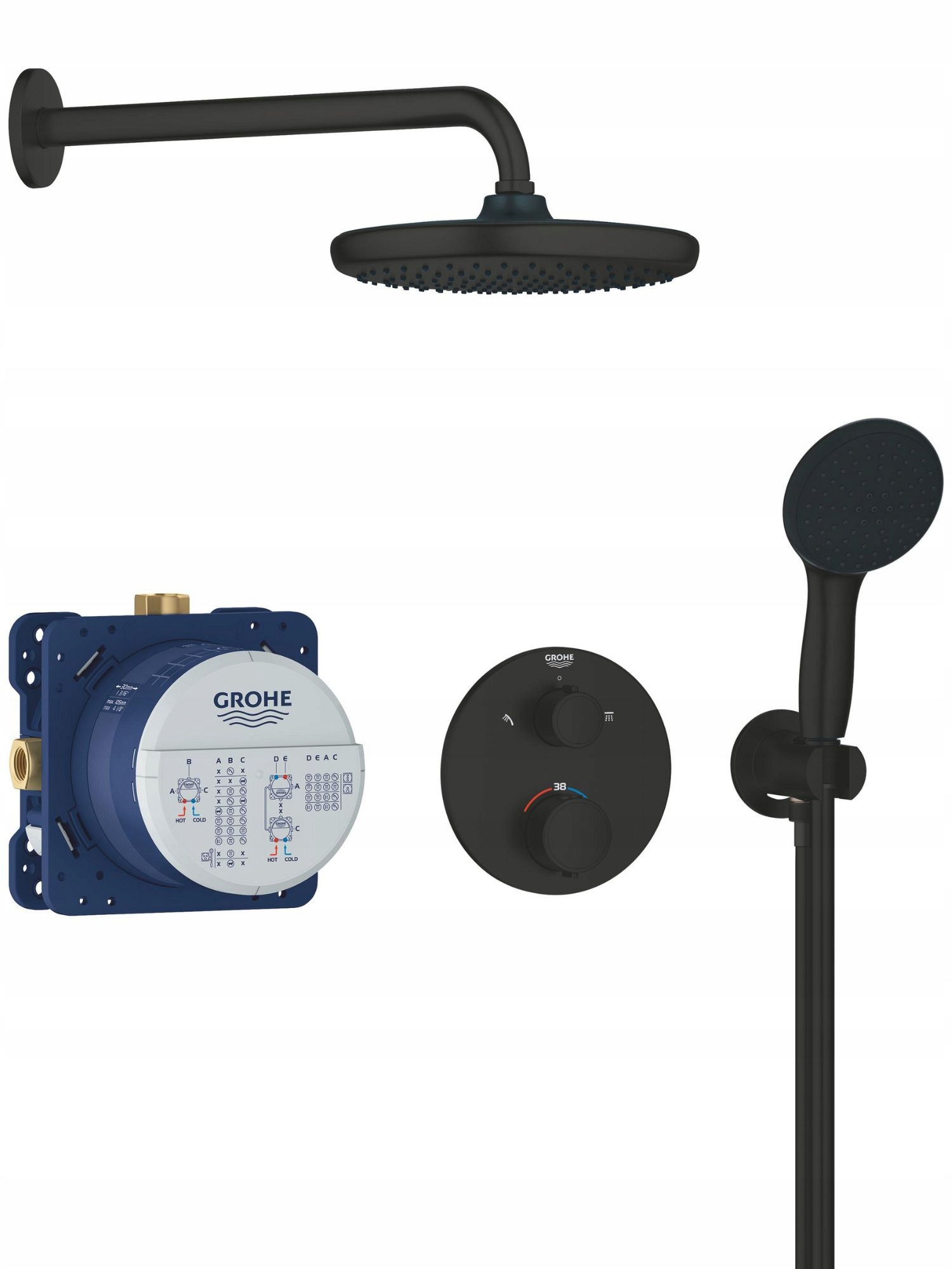 Grohe Precision czarny zestaw prysznicowy z deszczownicą 348832430