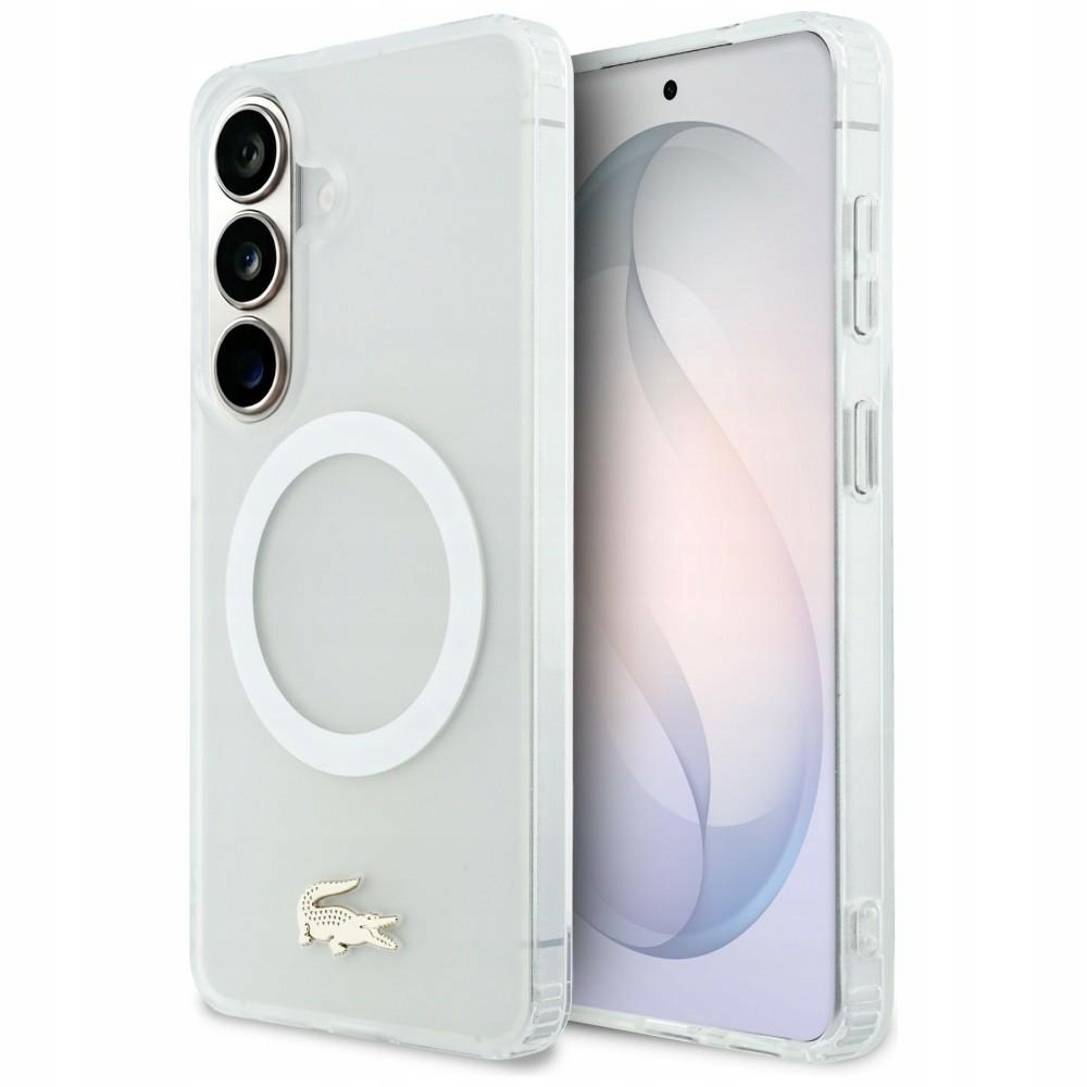 Lacoste Shockproof Frosted Gold Logo MagSafe do Galaxy S26 Biały