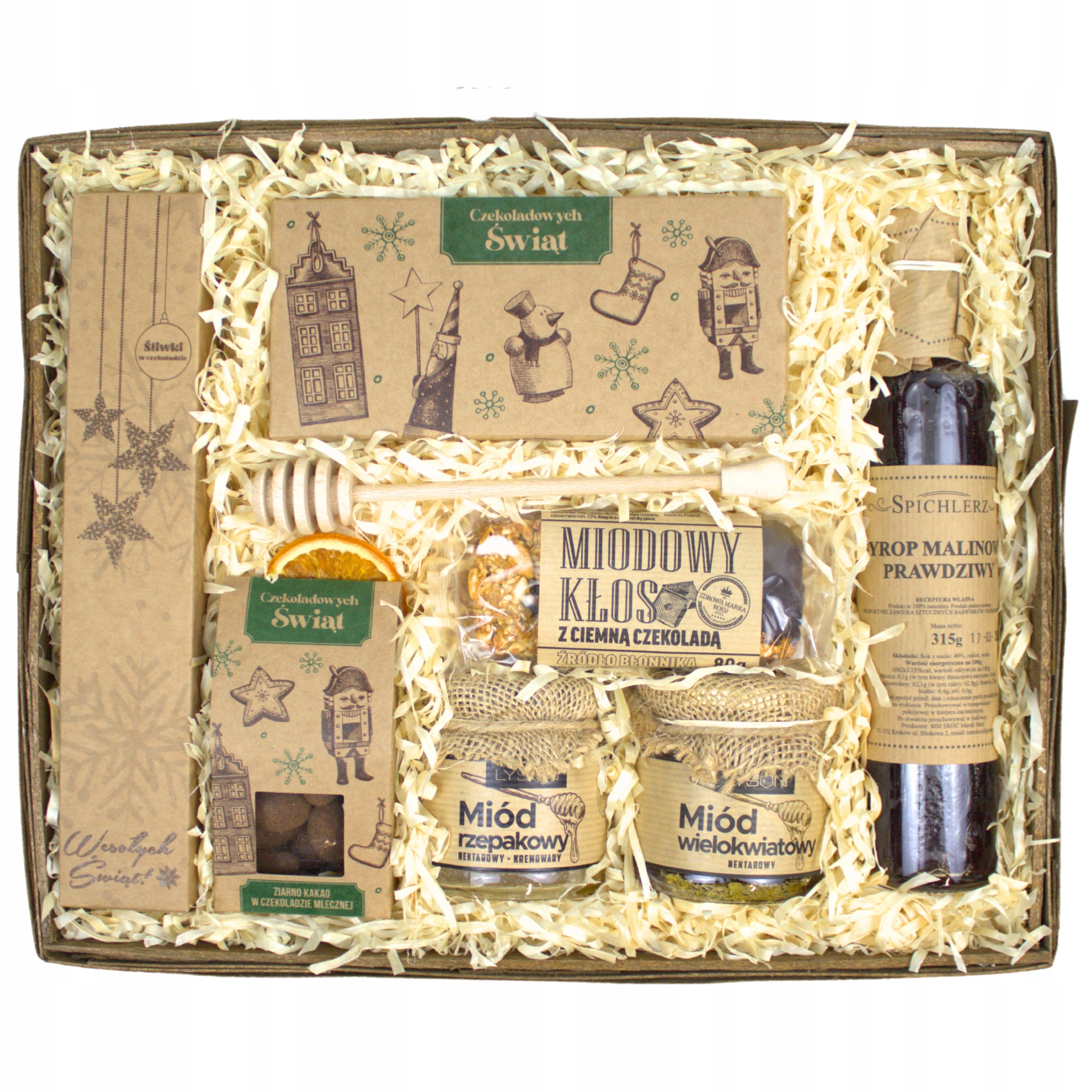 Levně Velký vánoční koš Elegantní Dárek – čokoláda, švestky, med, sirup