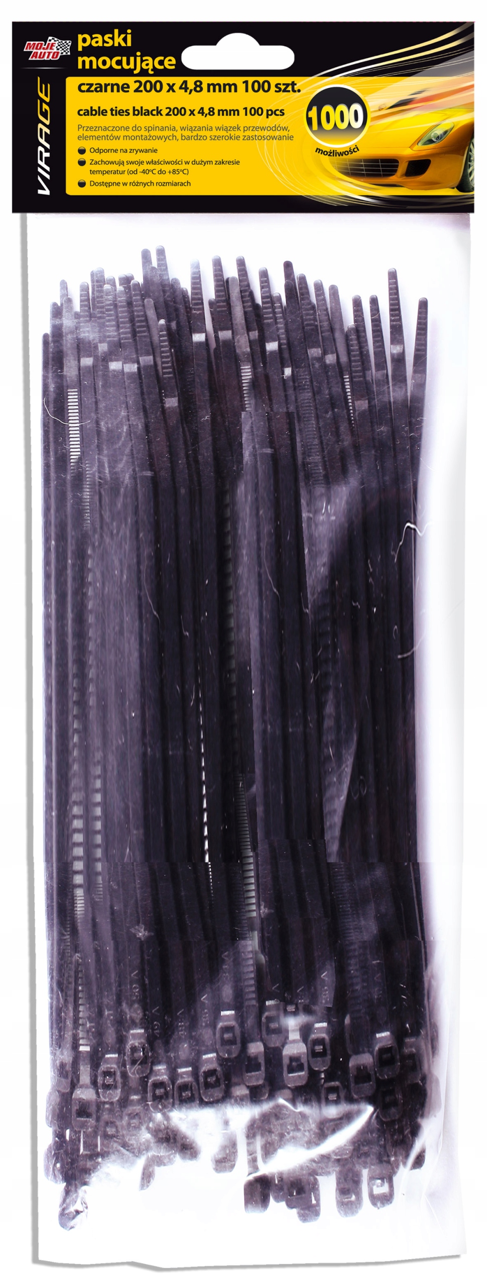 OPASKI ZACISKOWE CZARNE - 100 szt 200x4,8 mm