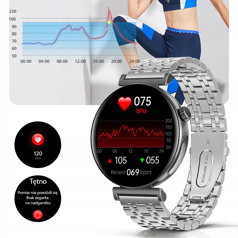 SMARTWATCH ZEGAREK DAMSKI EKG GLUKOZA CIŚNIENIE ROZMOWY SMART WATCH MENU PL Mechanizm automatyczny