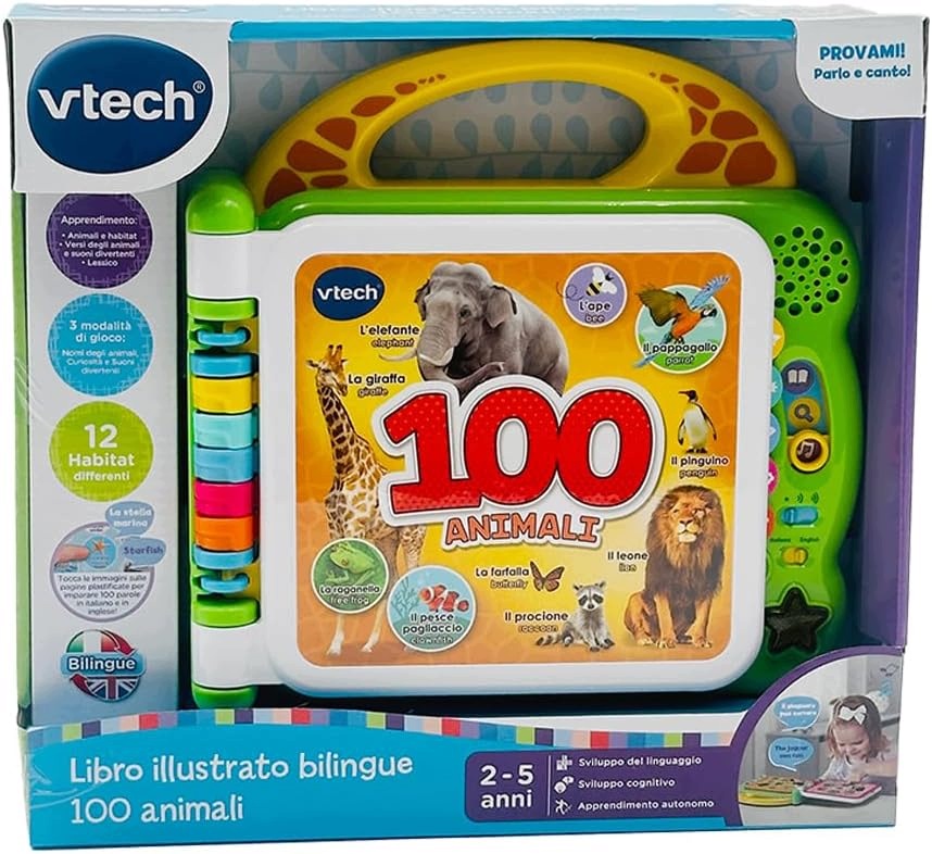 Książeczka Interaktywna 100 Zwierząt VTech Włoski Angielski Dwujęzyczna