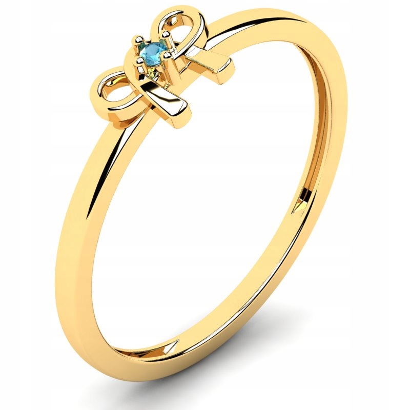 

Pierścionek Złoty Kokardka Z Niebieskim Topazem