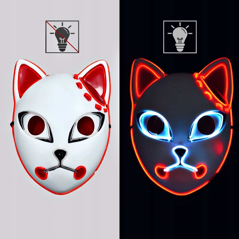 MASKA ŚWIECĄCA KOT CAT CZERWONA LED NEON HALLOWEEN Marka bez marki