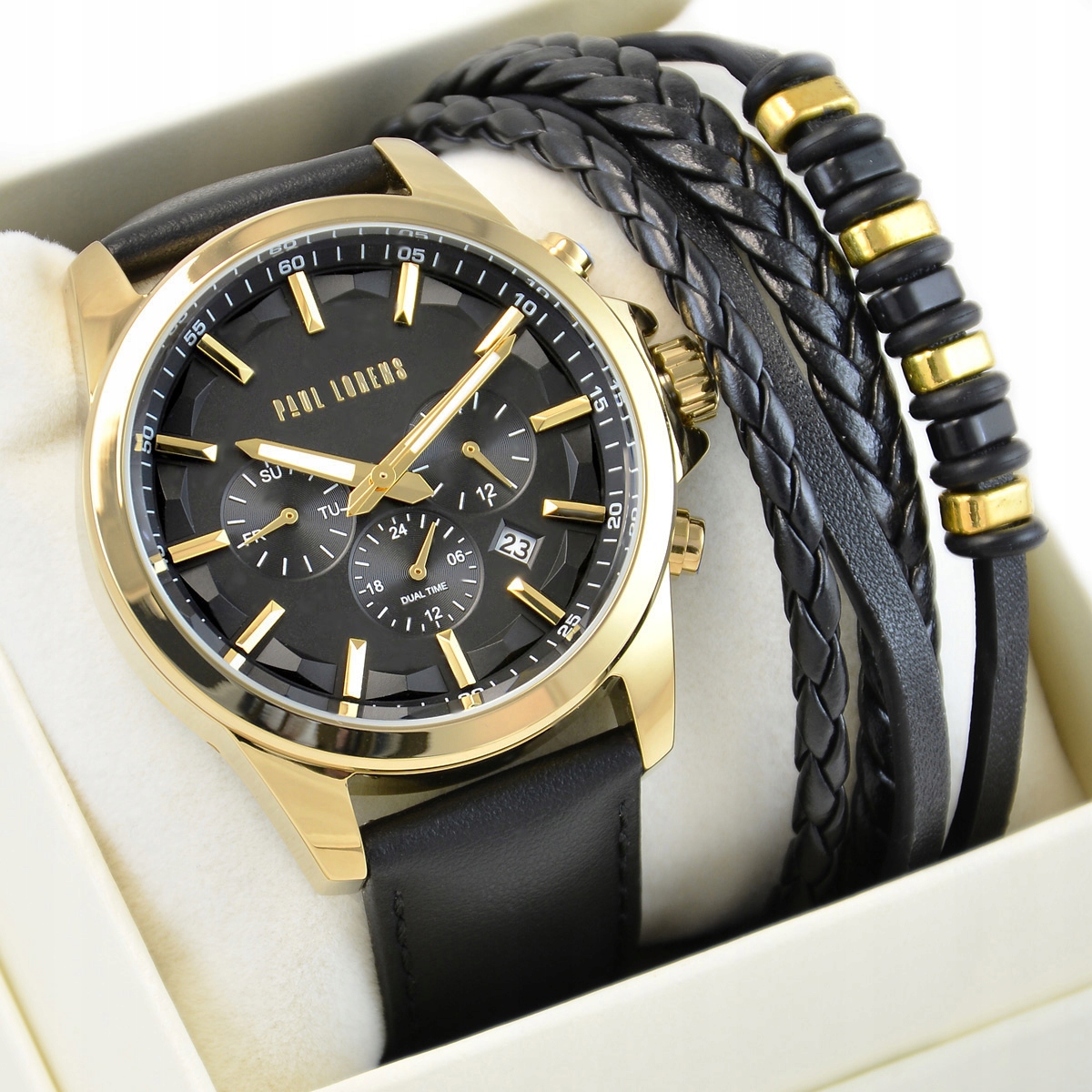 Pánské hodinky Paul Lorens Makalu kožený řemínek Datumovka Set Na Dárek