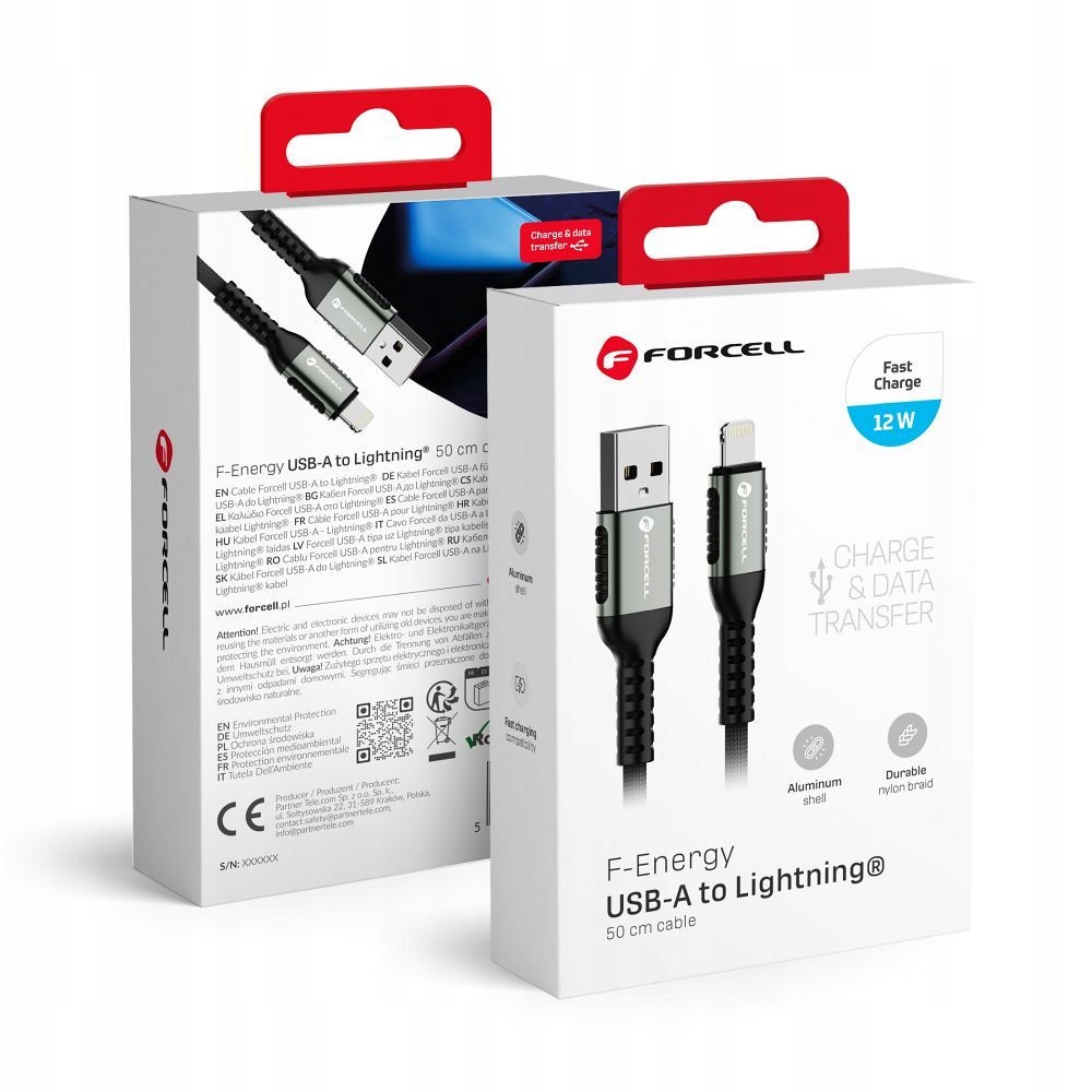 Kabel Usb A pro iPhone Forcell F-Energy 2,4A 12W Cafule 0,5 m černý