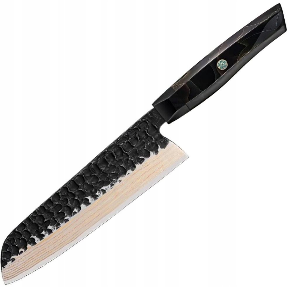 Damaškový kuchynský nôž Zankoku Santoku/Čierna/Hnedá KP-37581