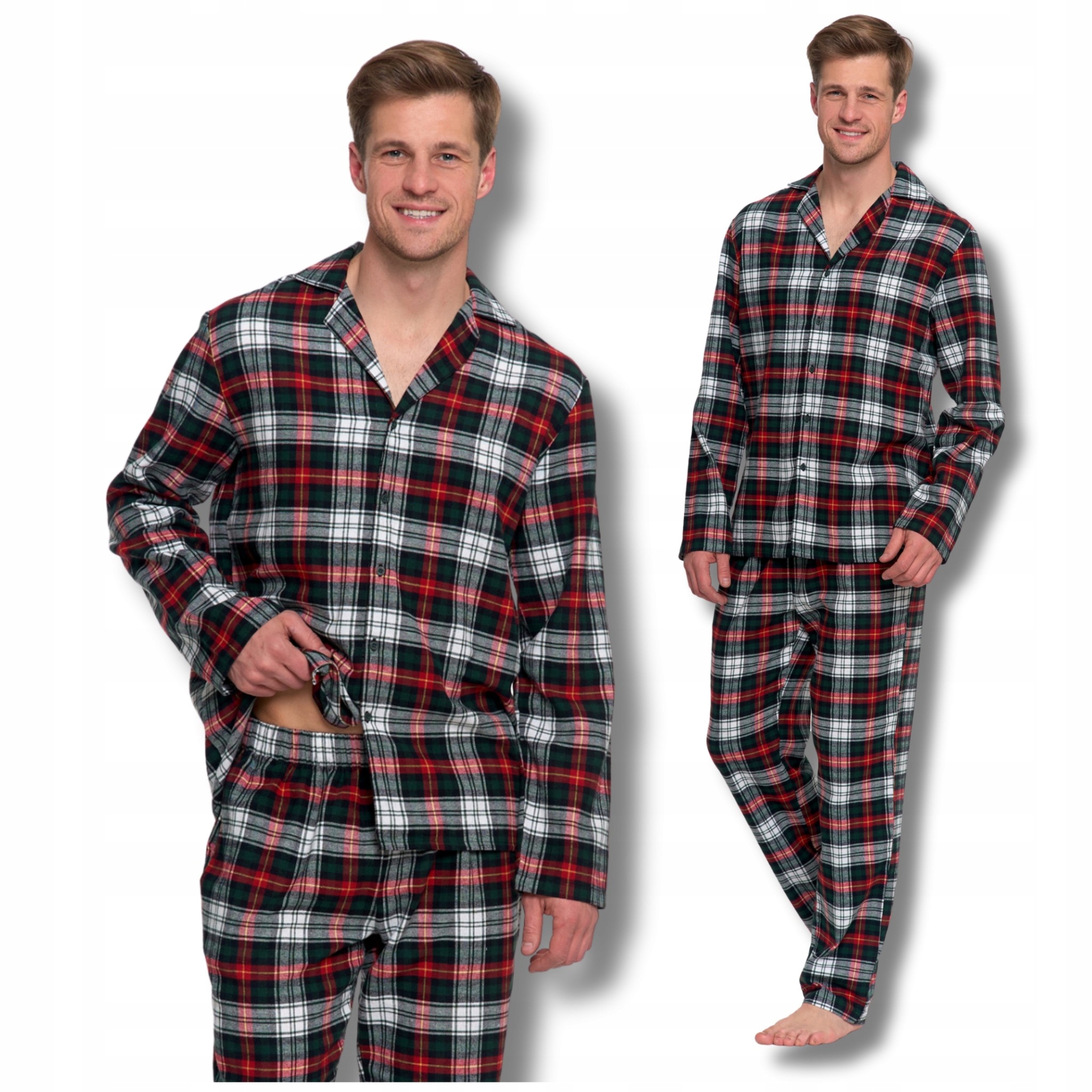 Pánské Dvoudílné Flanelové Pyžamo S Dlouhým Rukávem A Kostkovanými Kalhotami Moraj 4XL