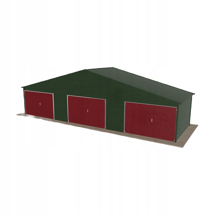Plechová garáž 11.5 x 3.5 m, třípolohová, dvouspádová, zelená