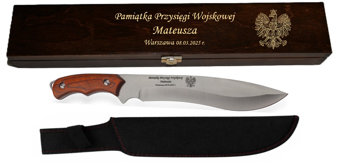 Vojenský Nůž s gravírováním , dárek Oath v elegantní dřevěné krabičce