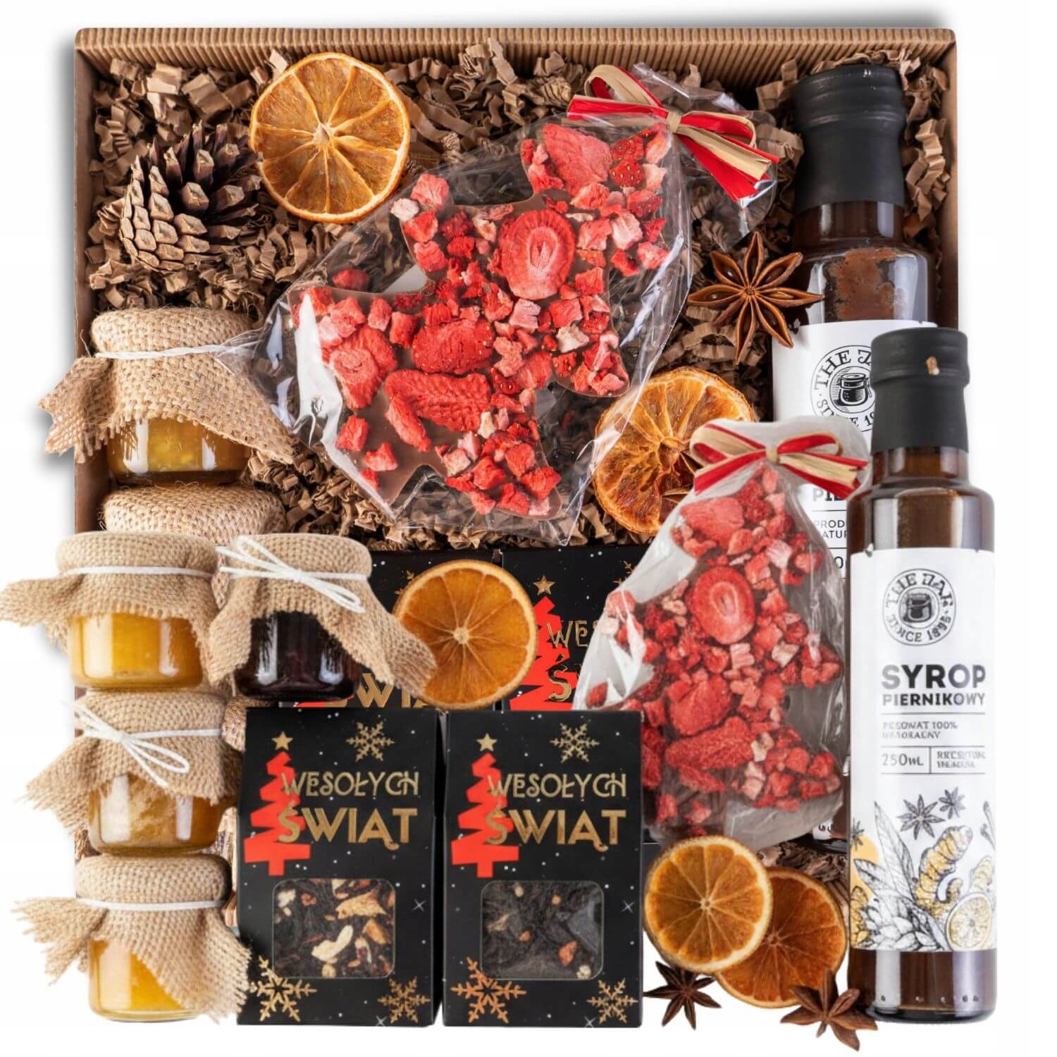 Levně Dárkový Koš Na Vánoční Čajový Set Čokoláda Perníkový Sirup Vánoce