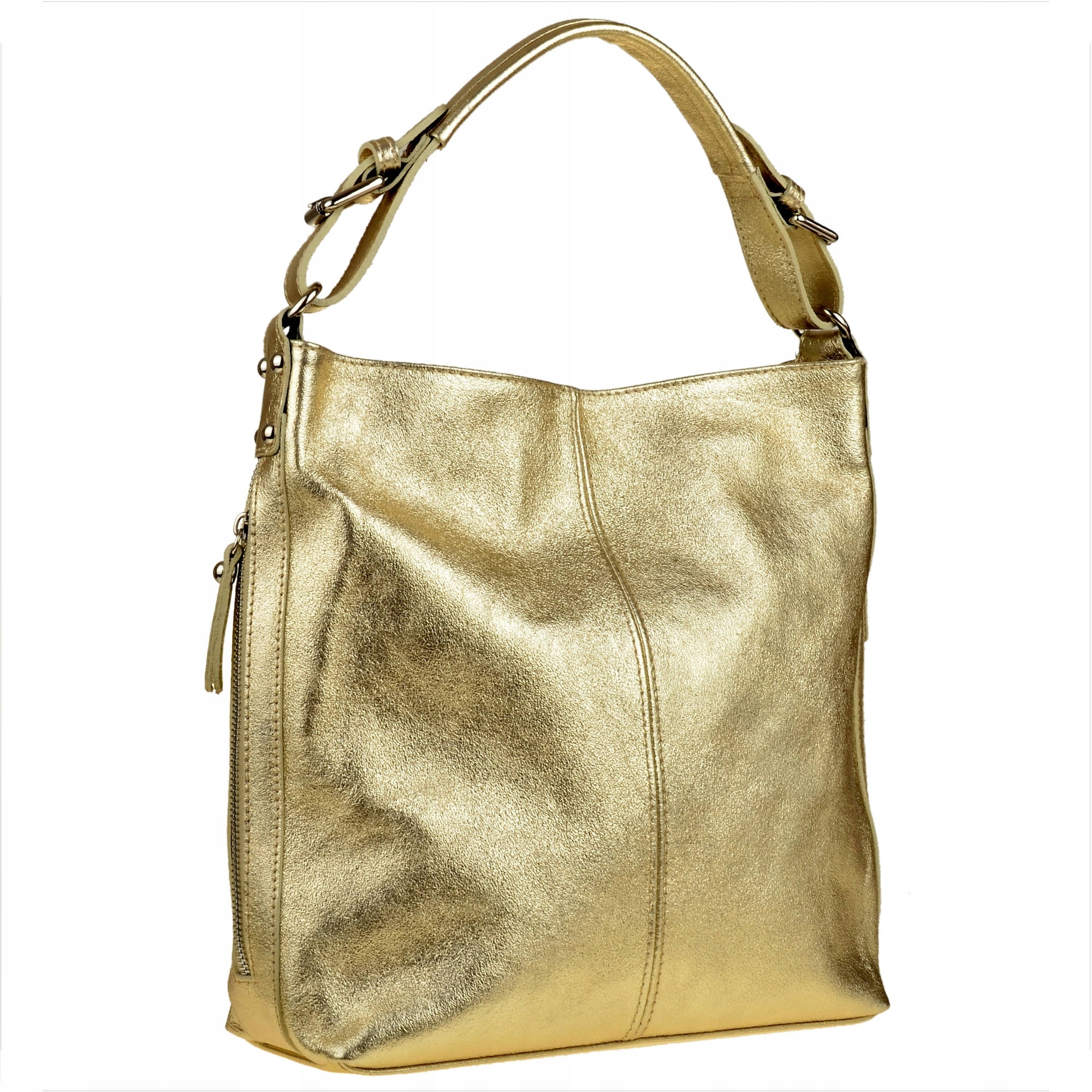 

Skórzana torba na ramię złota, shopper bag