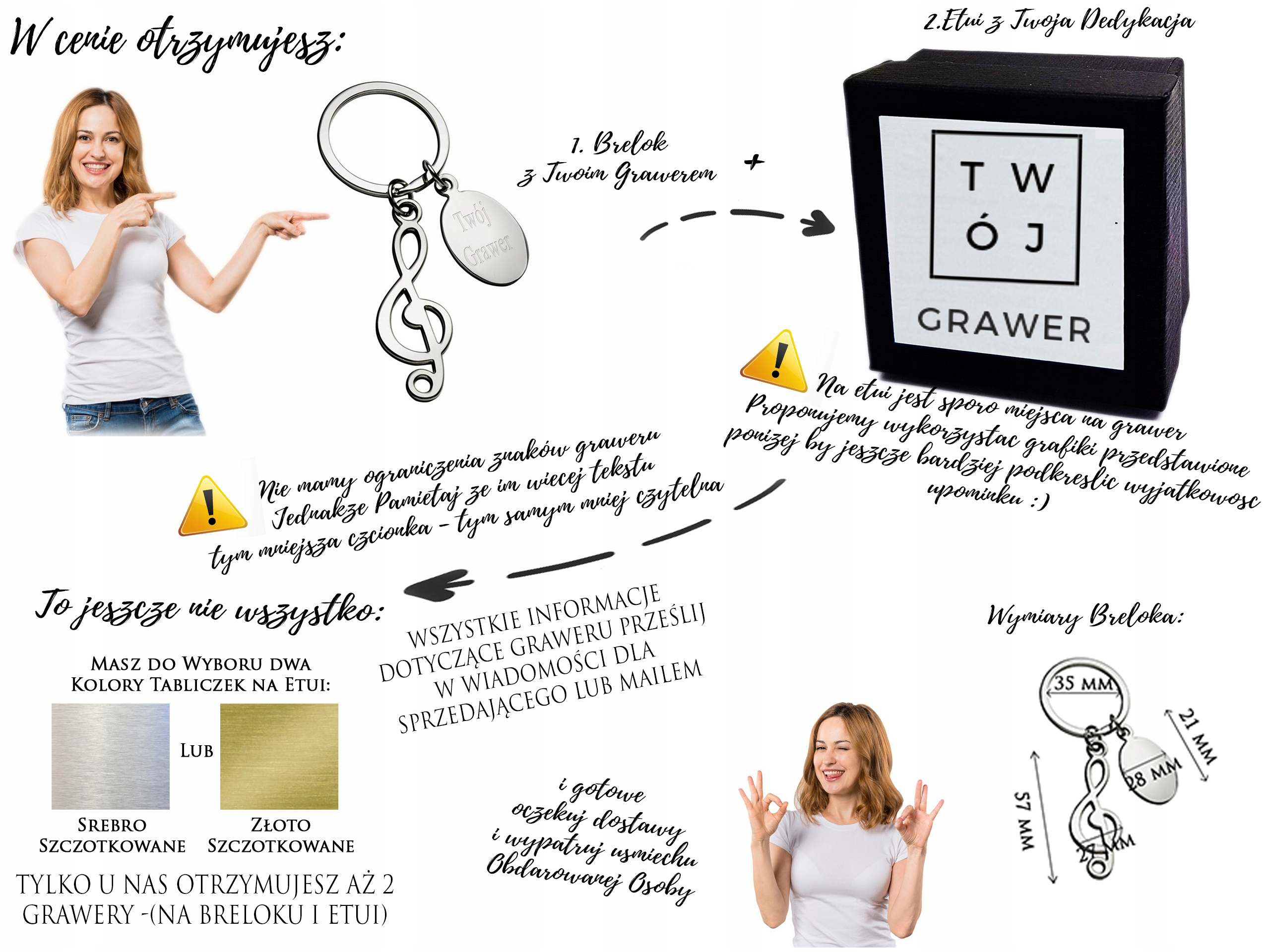 Brelok Metalowy Nutka do Kluczy Grawer + ETUI Marka Infinnity