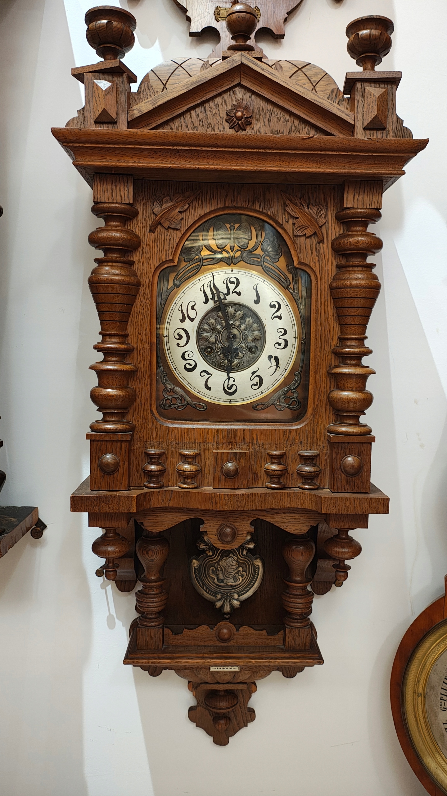 Zegar eklektyczny wiszący dąb Junghans ok 1900 r !!!