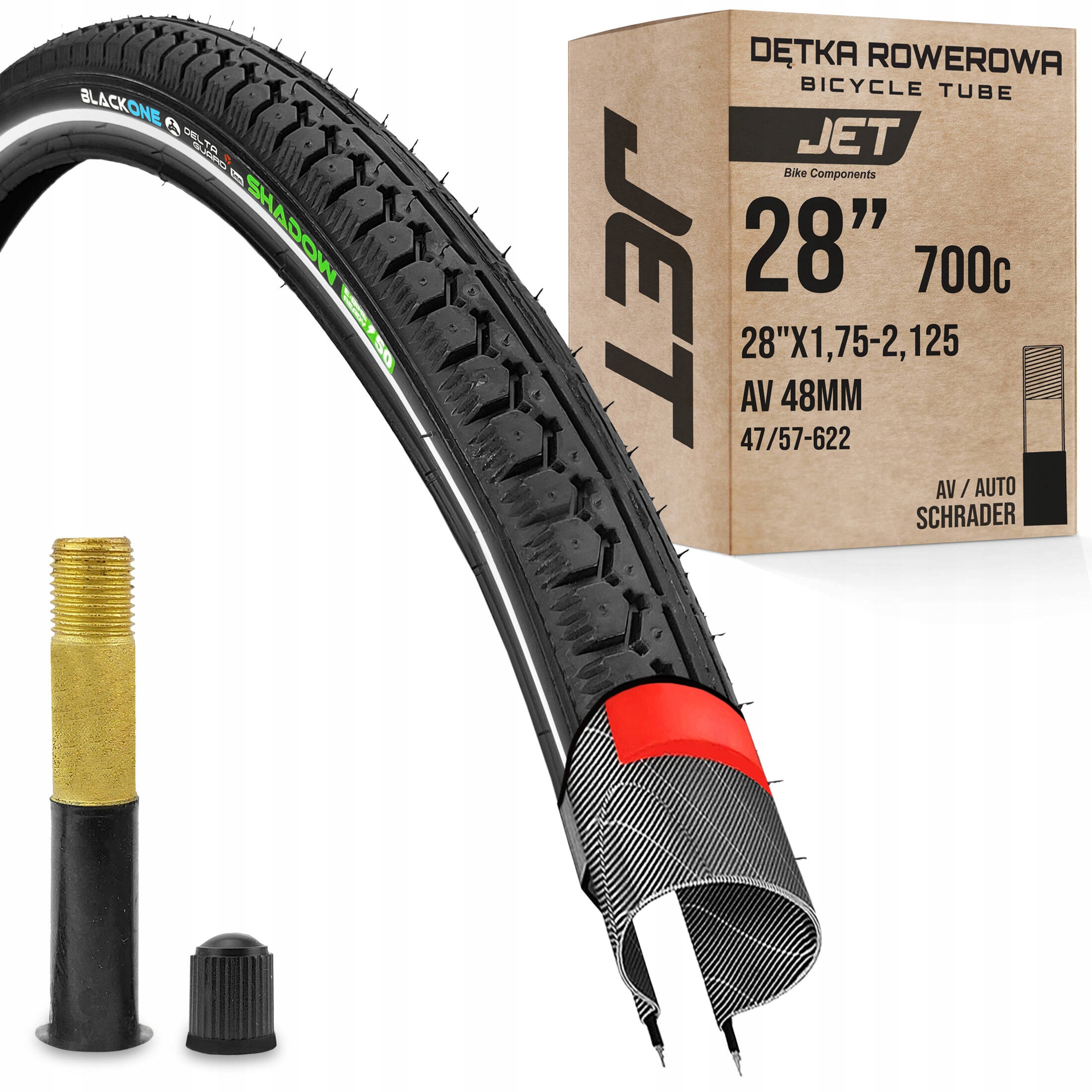 Zestaw opona odblaskowa do roweru elektrycznego 28x1,75 47-622 dętka Jet