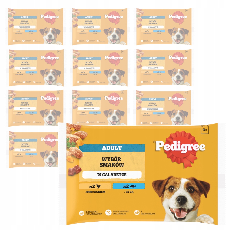 Pedigree Adult Selection of Flavours 52x100g Krmivo psy s kuřecím a Ryba želé