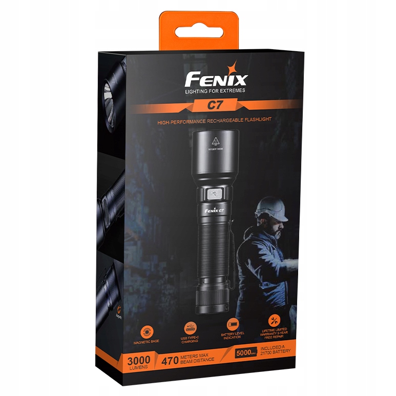 Світлодіодний ліхтарик Fenix C7 3000lm 470m USB-C Dominant color black