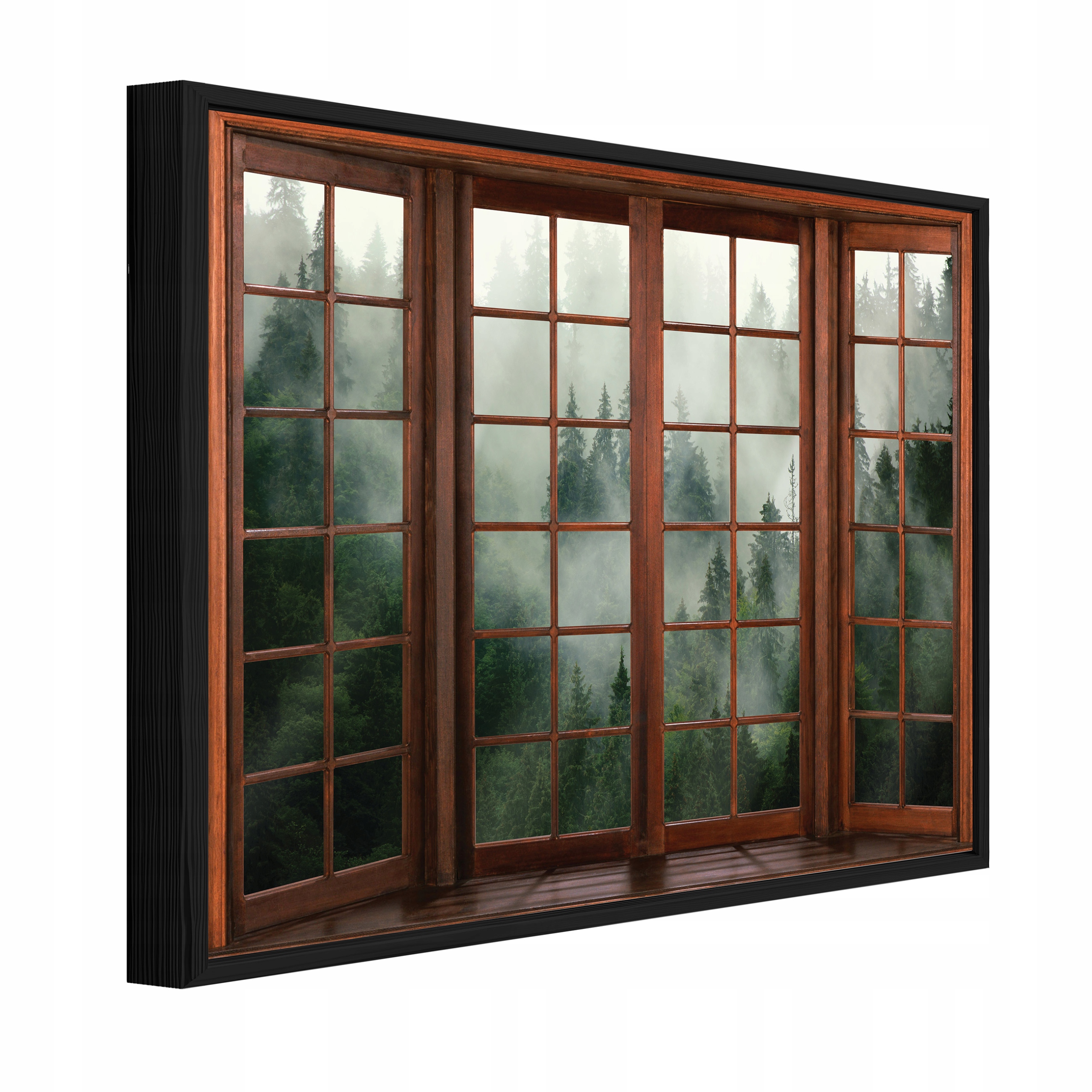 Obraz V Černém Rámu Na Plátně Okno 3D Les V Mlze Obývací Pokoj Ložnice 120x80