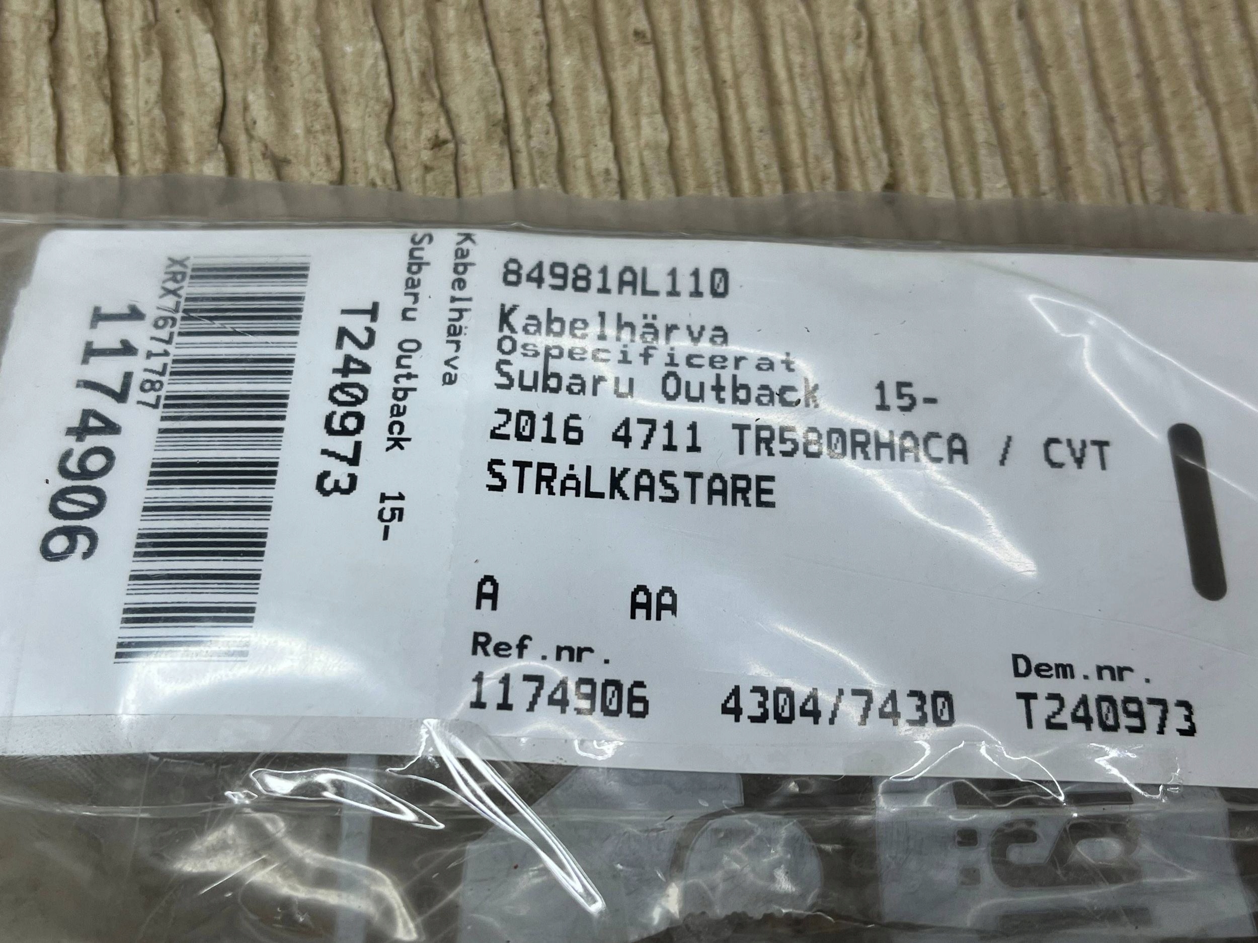 bundle electrical Subaru Outback (BS) 84981AL110