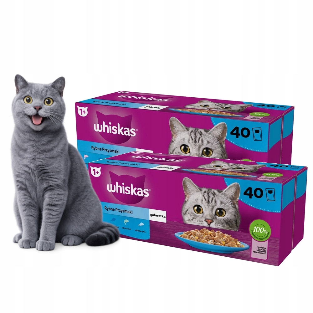 Levně 2x Krmivo mokré pro kočky Whiskas Rybí pochoutky v želé 40x85 g