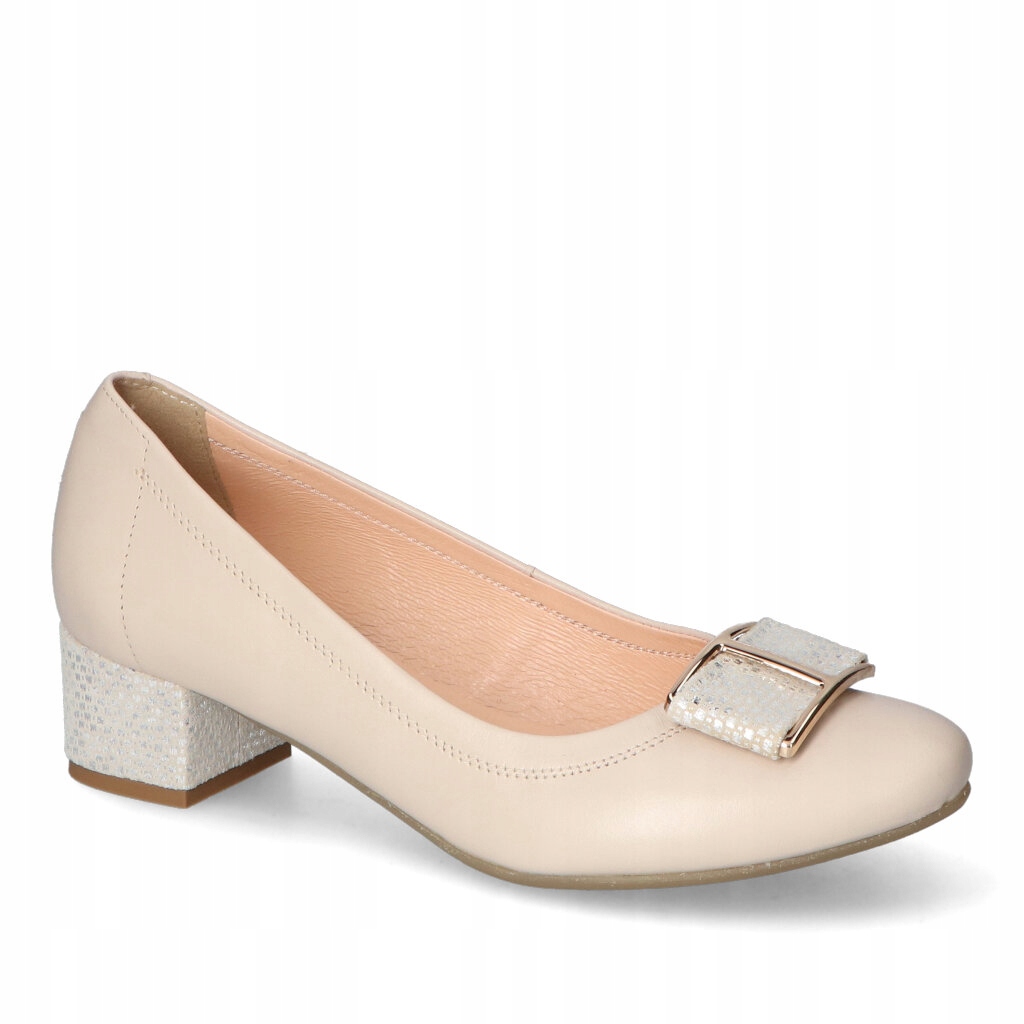 Dámské lodičky na nízkém podpatku Arka Béžové s ozdobou Přírodní kůže