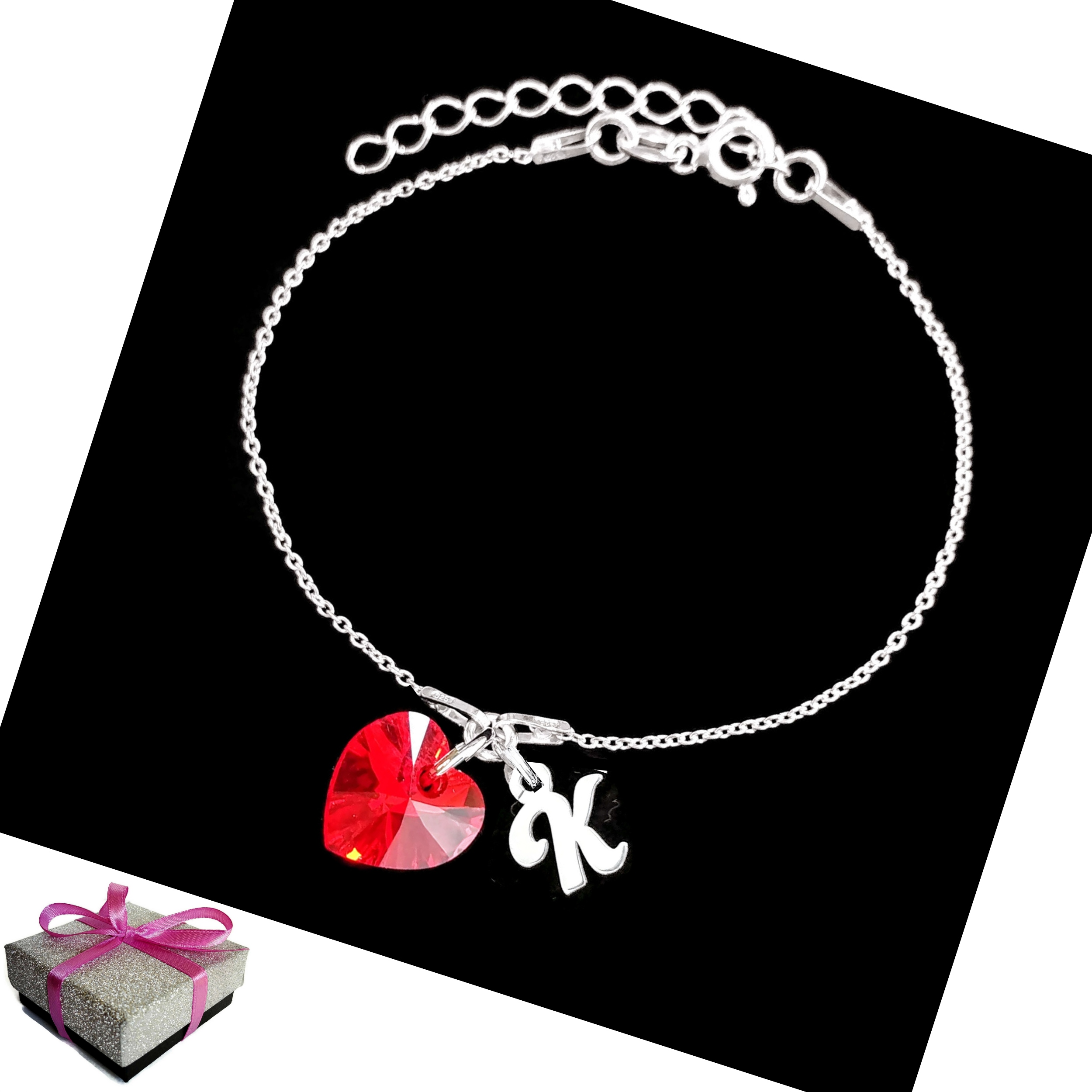 

Bransoletka Litera Literka K Serce Swarovski 925