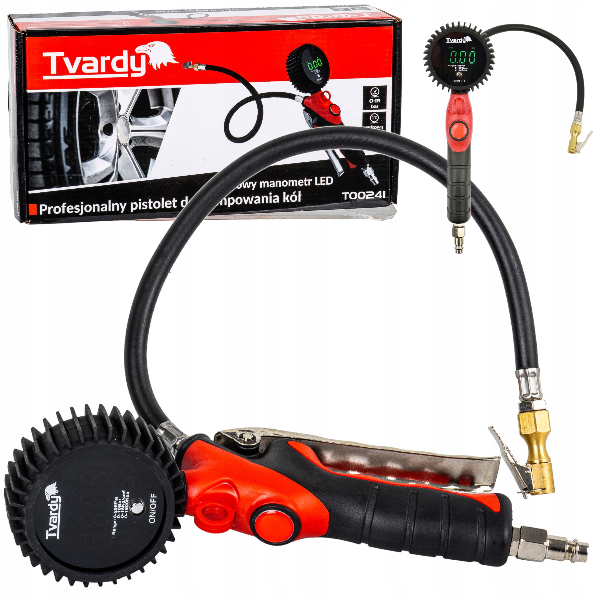 Pistolet do pompowania kół cyfrowy manometr 18bar Tvardy