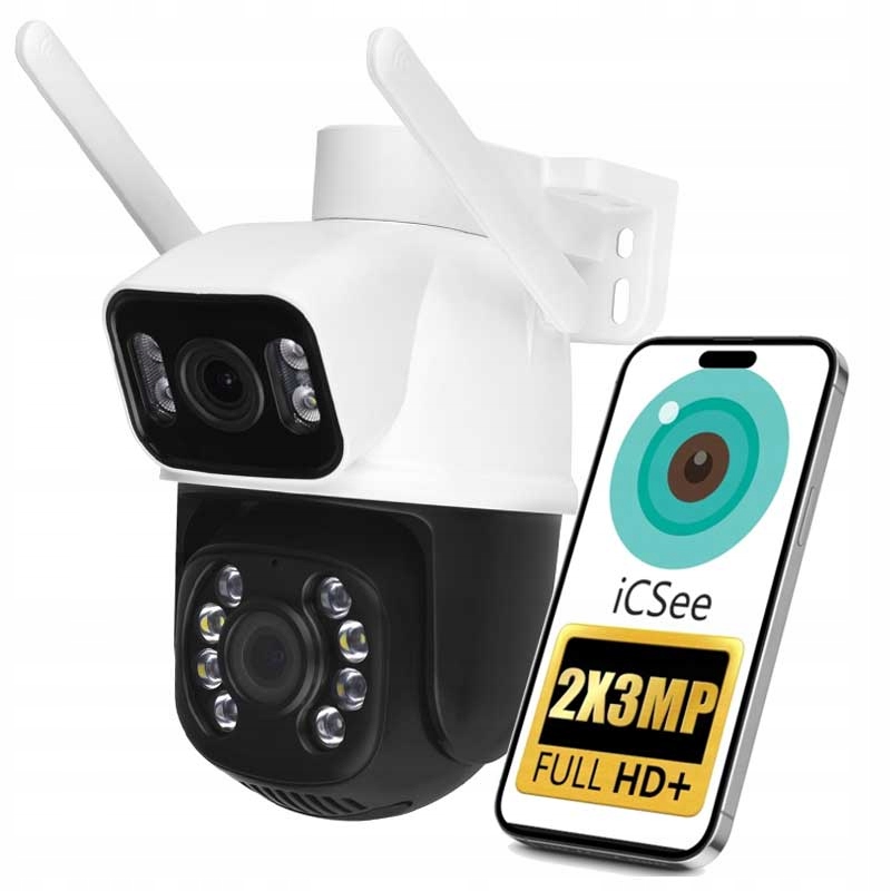 2v1 Venkovní Otočná Ip Kamera Wifi Icsee Zoom Dvojitý Objektiv 3MPx Ultra Hd