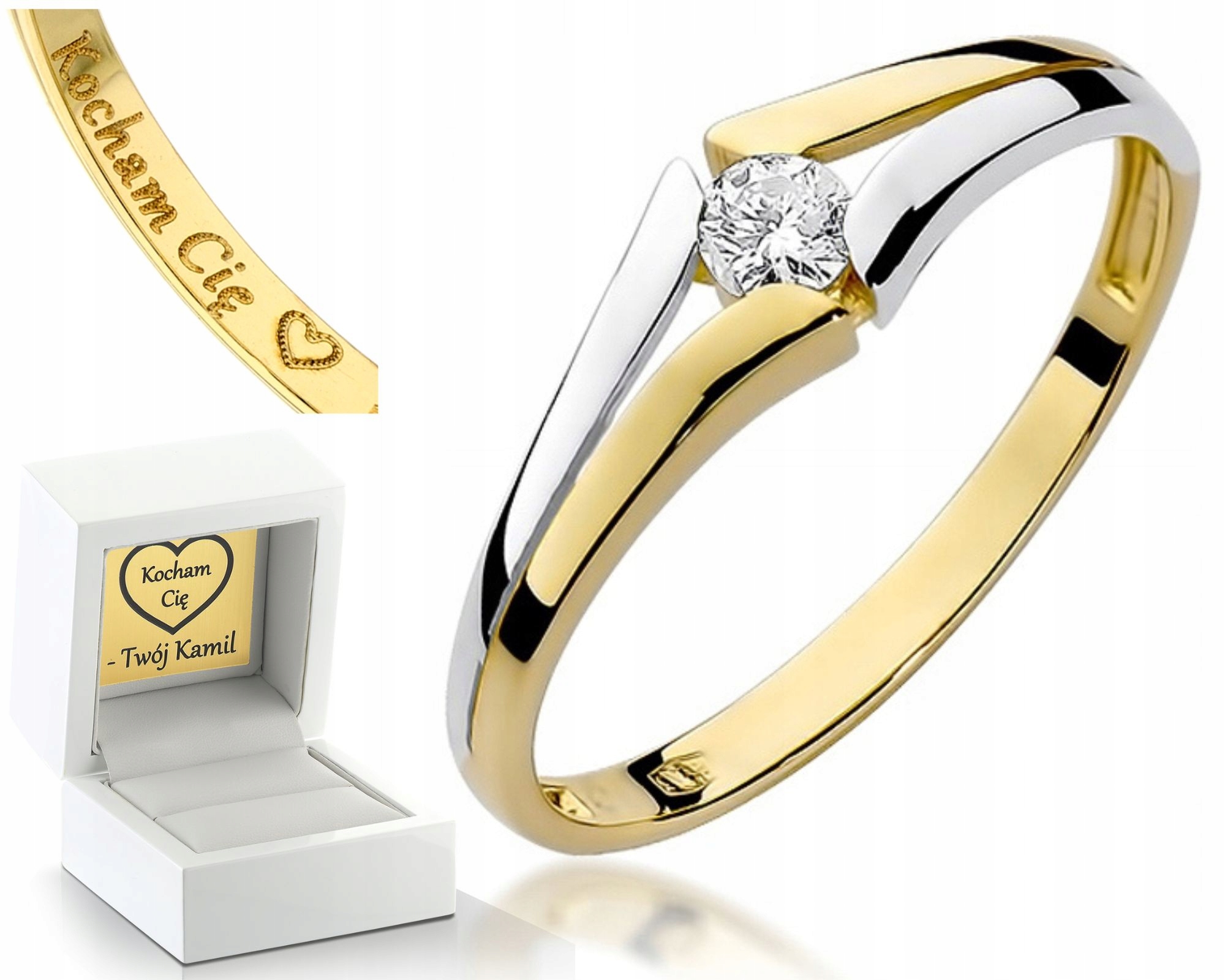 Zlatý Prstýnek S Briliantem 0,08CT Gravírování Bonus