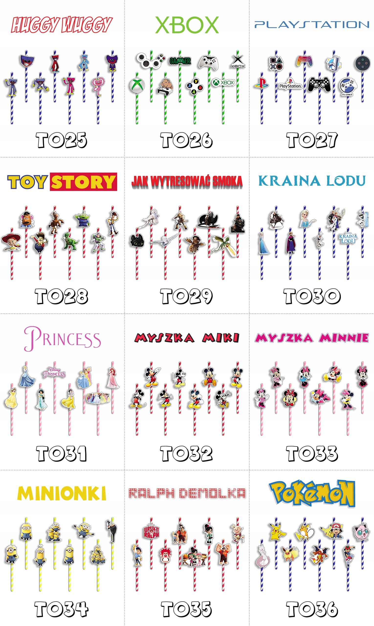 SŁOMKI URODZINOWE z POSTACIAMI - PSI PATROL CHASE SKYE BAJKI - 8 szt. Długość 19.7 cm