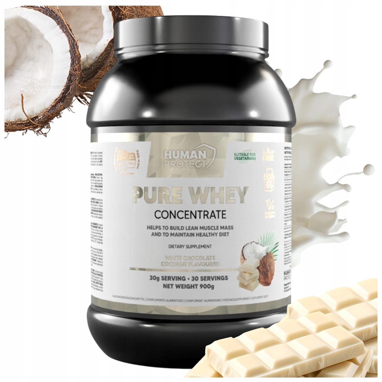 Human Protect Pure Whey 900 G Bílkovinný Koncentrát – Bílá Čokoláda S Kokosem