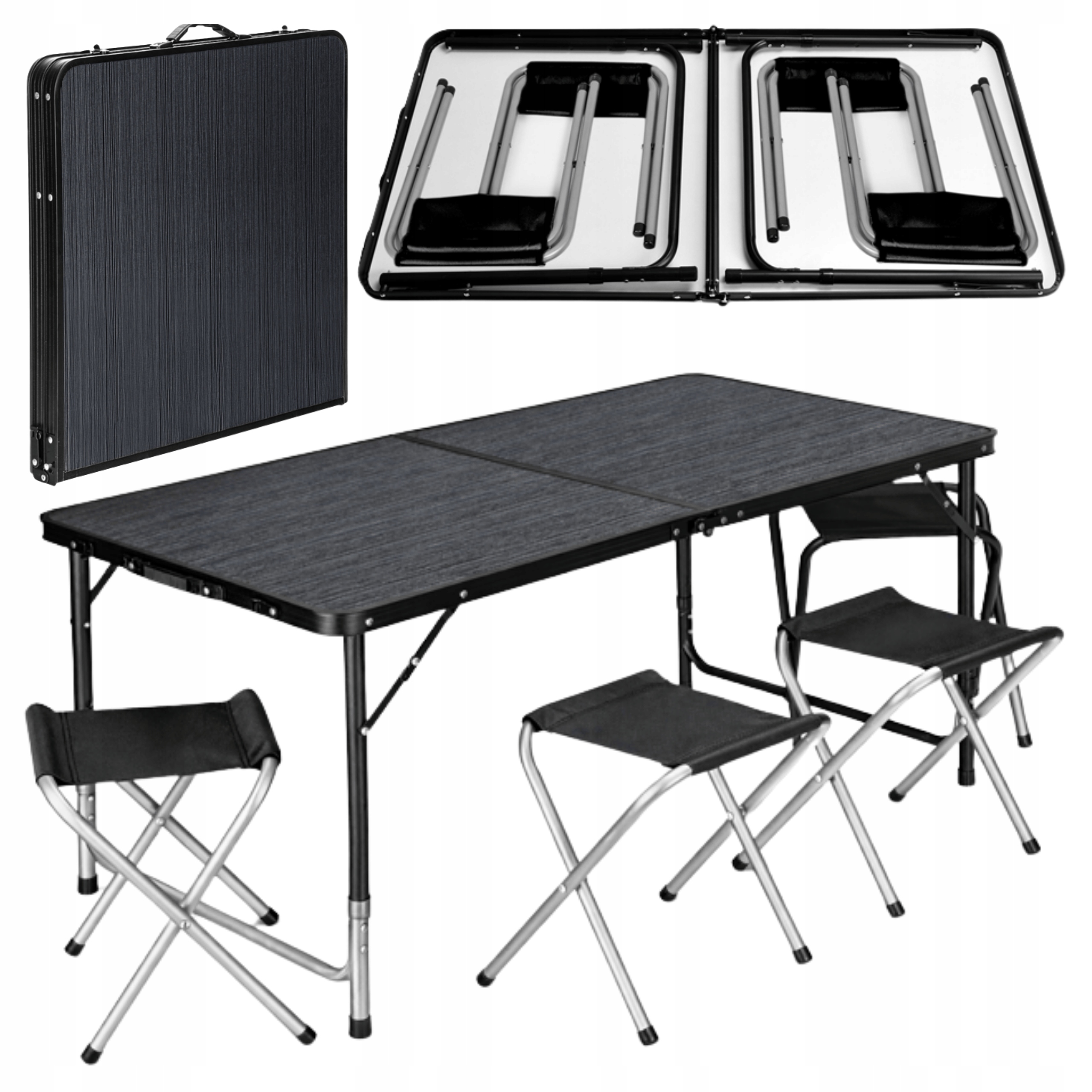 Stół Kempingowy Składany Turystyczny 4 Krzesła Stolik Walizka Regulowany