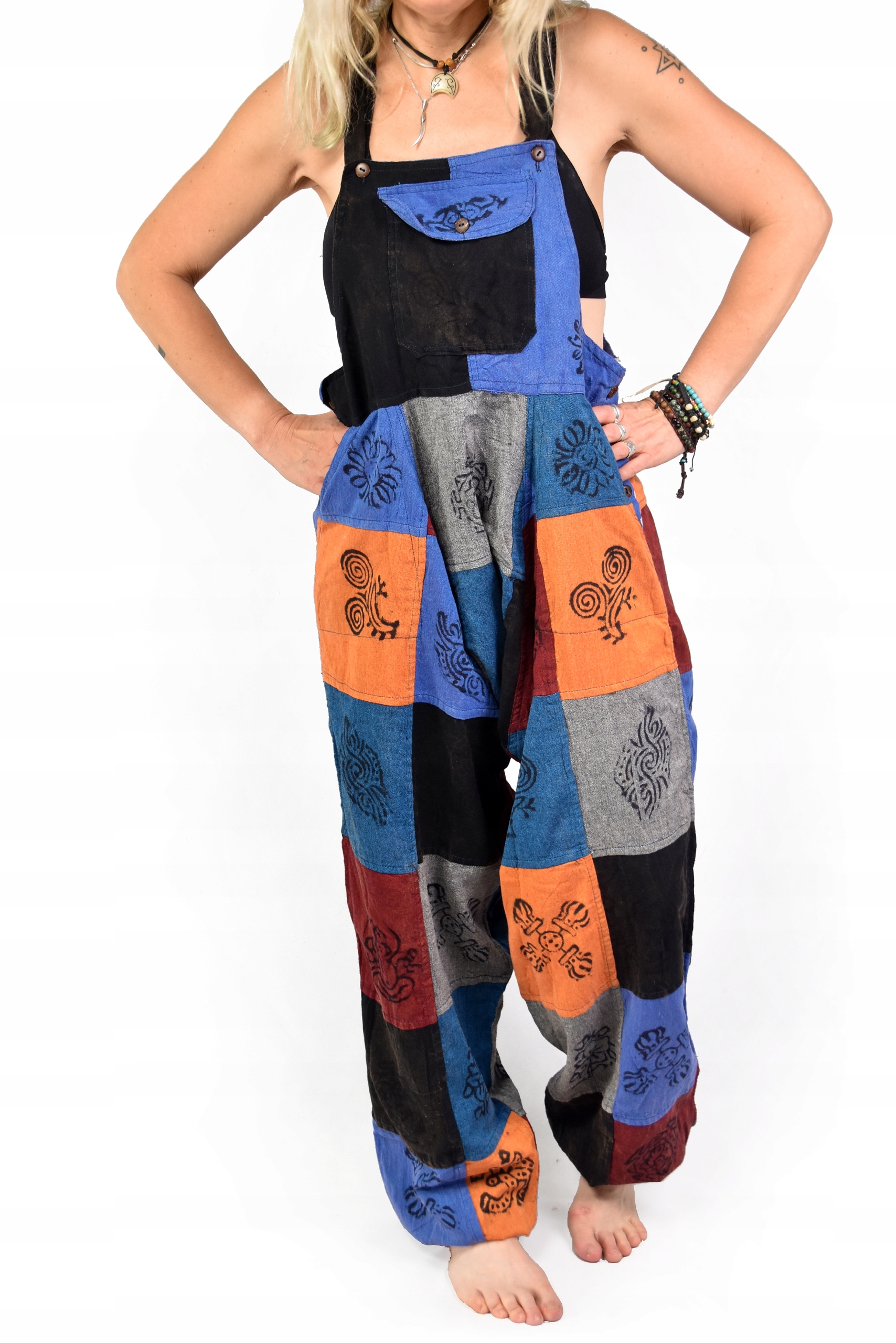 SPODNIE Ogrodniczki kolor NEPAL patchwork SZEROKIE